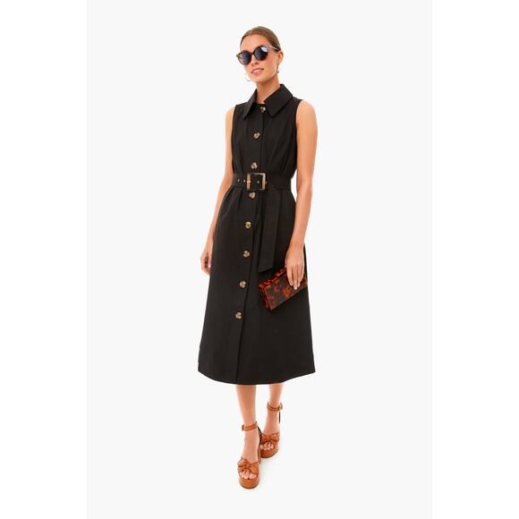 Tuckernuck Black Sleeveless Chamberlin Button Front Pocket Dress 100% Cotton, M